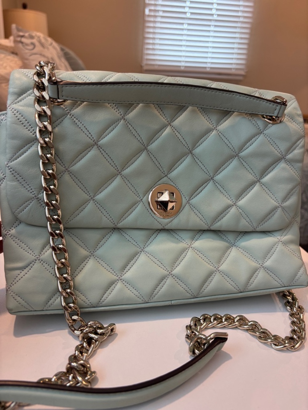 Kate Spade Quilted light blue Leather Chain Shoulder Bag